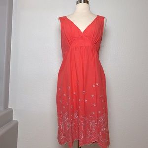 Made in France Scarlet Roos Women's Orange Embroidered Knee Length Sundress Sz 2